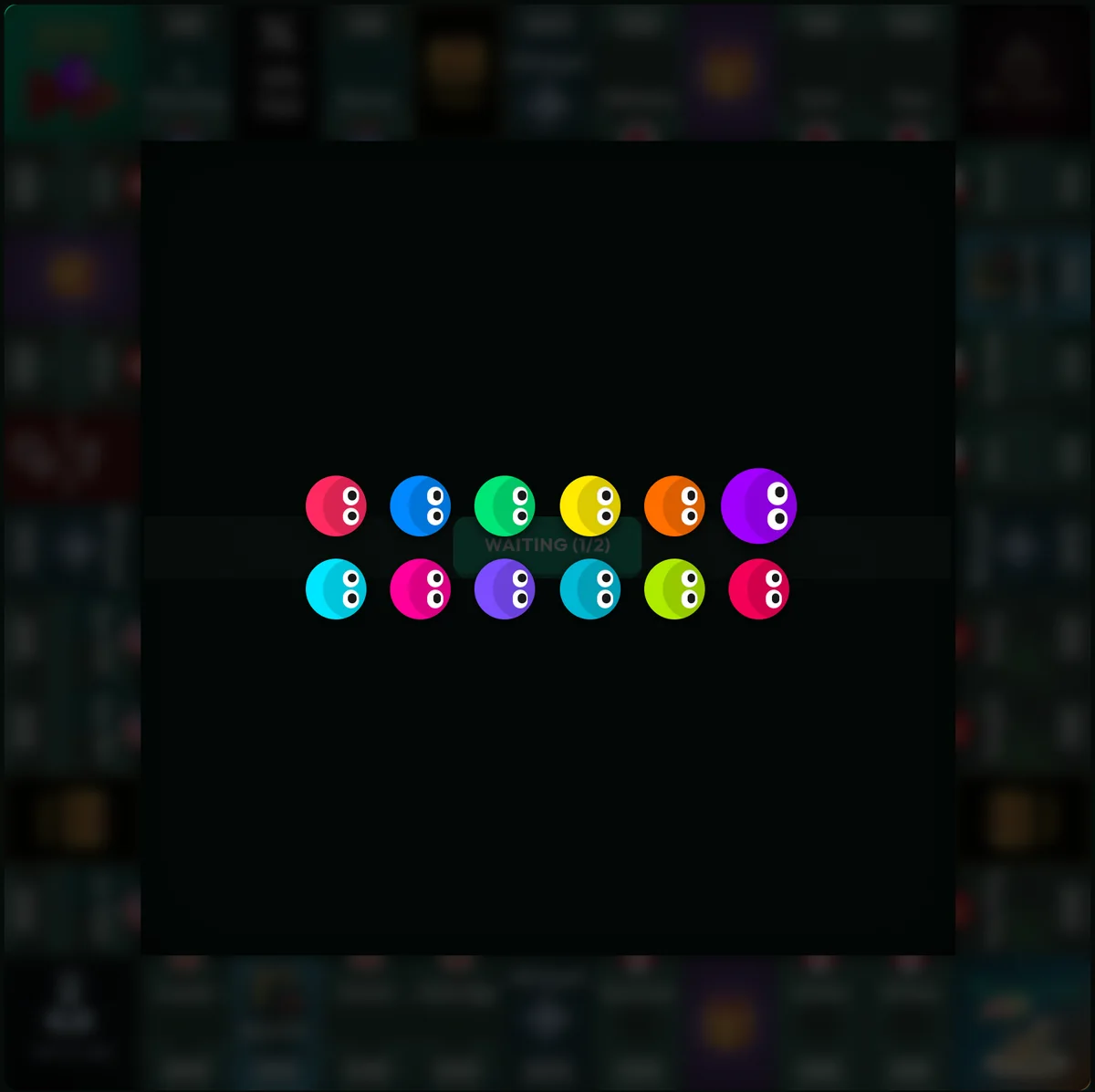 Token color picker with twelve colored tokens floating over a blurred game board.
